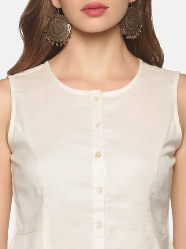 Natural_Cotton_Flax_Panelled_A-Line_Top_with_Button-Down_Placket
