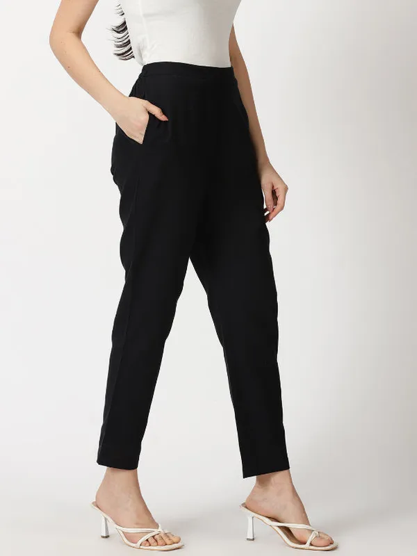 Black_Cotton_Flax_Straight_Fit_Slip_On_Trouser