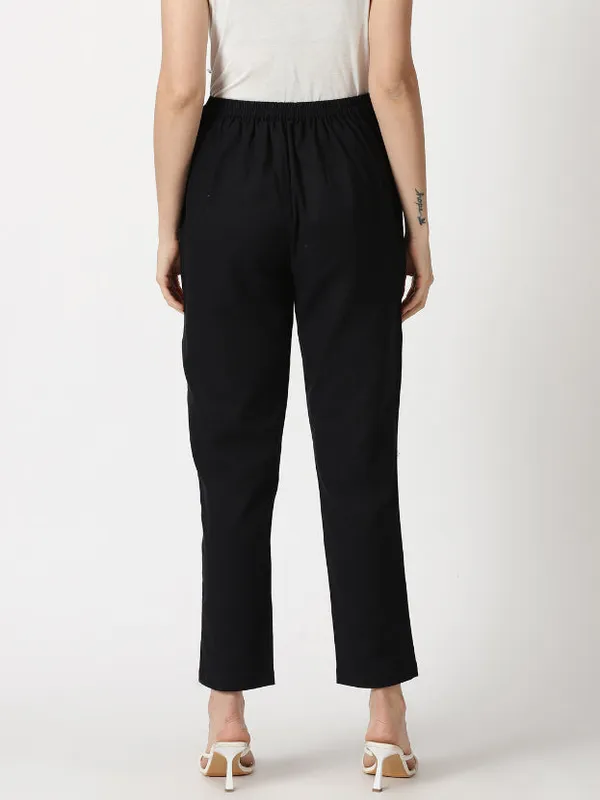 Black_Cotton_Flax_Straight_Fit_Slip_On_Trouser