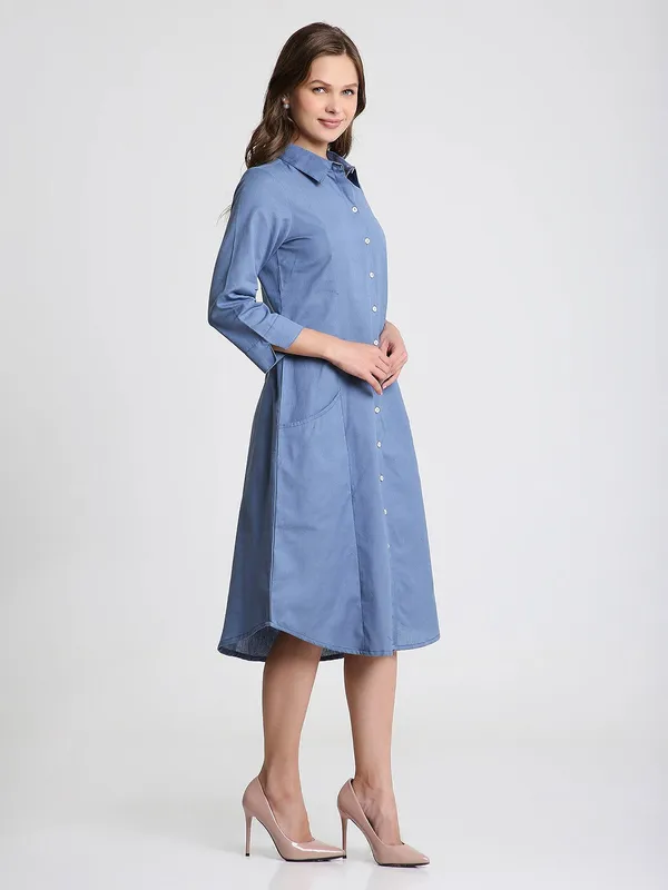 Blue_Solid_Midi_Shirt_Dress_with_Pockets