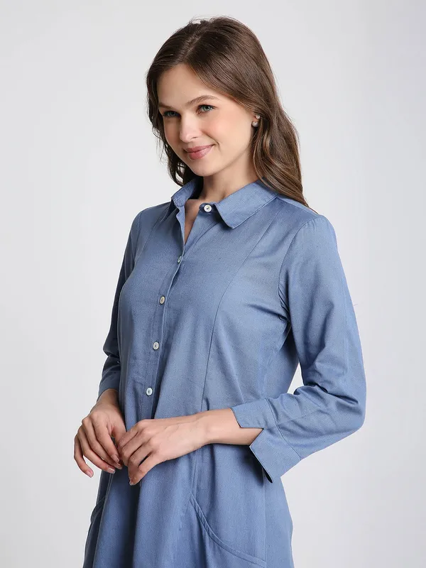 Blue_Solid_Midi_Shirt_Dress_with_Pockets