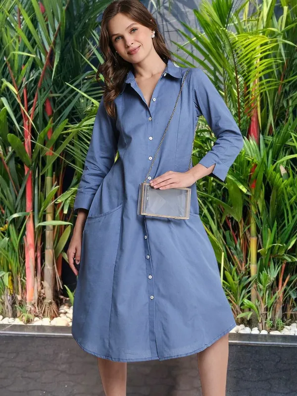Blue_Solid_Midi_Shirt_Dress_with_Pockets
