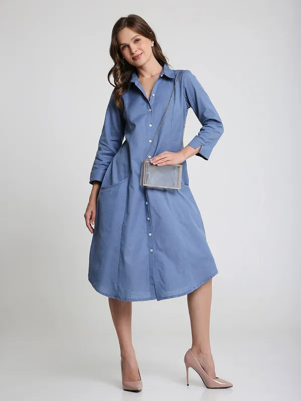 Blue_Solid_Midi_Shirt_Dress_with_Pockets