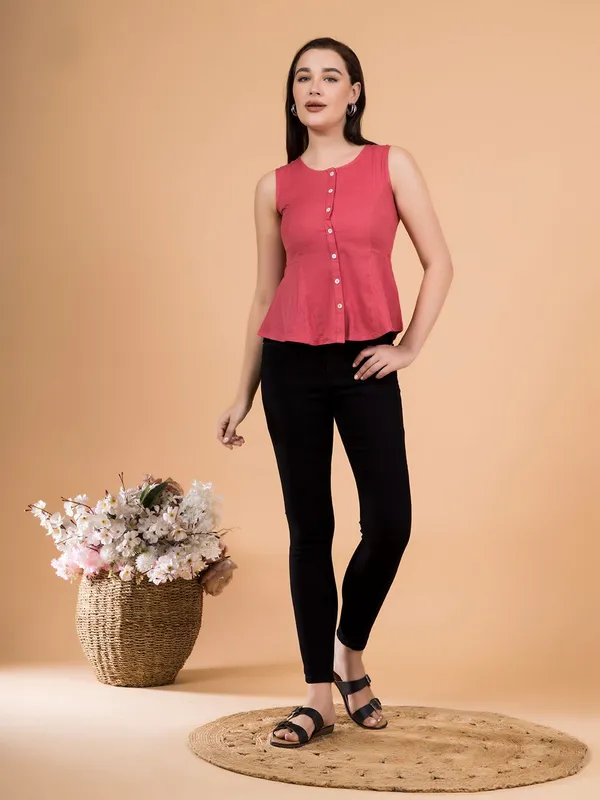 Brink_Pink_Solid_Button-Down_Peplum_Top