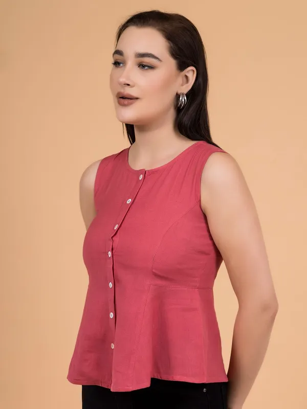 Brink_Pink_Solid_Button-Down_Peplum_Top