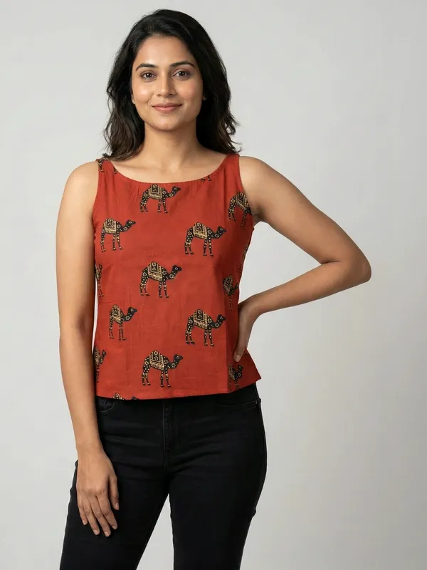 Red_Sanganeri_Camel_Print_Cotton_Tank_Top