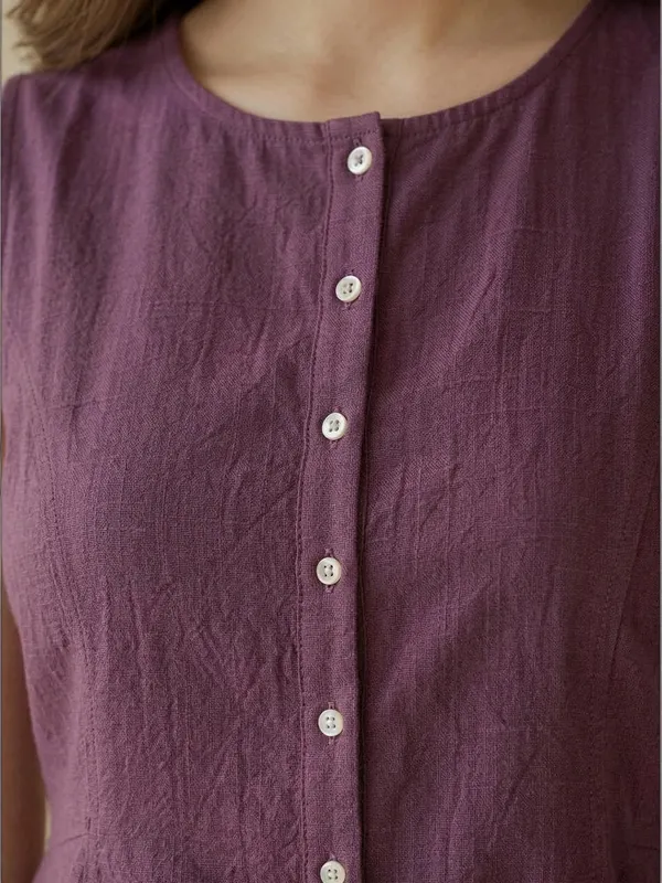 Purple_Cotton_Flax_Panelled_A-Line_Top_with_Button-Down_Placket