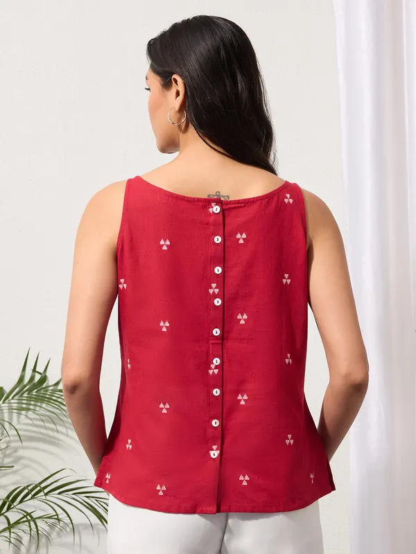 Cherry_Red_Woven_Design_Cotton_Top