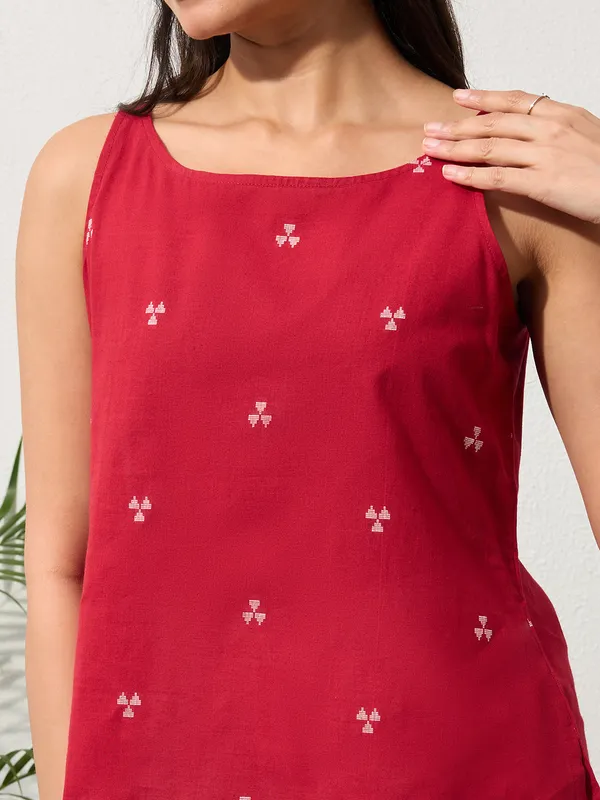 Cherry_Red_Woven_Design_Cotton_Top