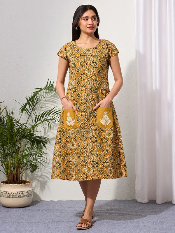 Mustard_Ethnic_Motifs_Midi_Dress_with_Embroidered_Patch_Pockets_&_Shoulder_Tabs