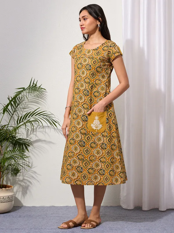 Mustard_Ethnic_Motifs_Midi_Dress_with_Embroidered_Patch_Pockets_&_Shoulder_Tabs