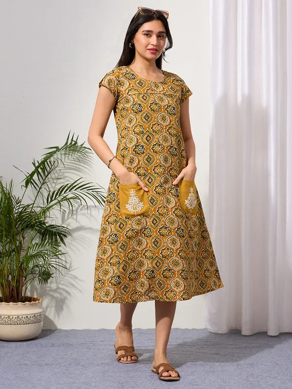 Mustard_Ethnic_Motifs_Midi_Dress_with_Embroidered_Patch_Pockets_&_Shoulder_Tabs
