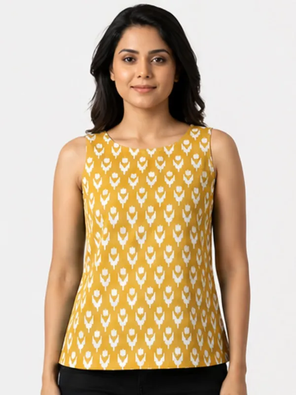 Yellow_Ikat_Top_Sleeveless_Cotton_Top