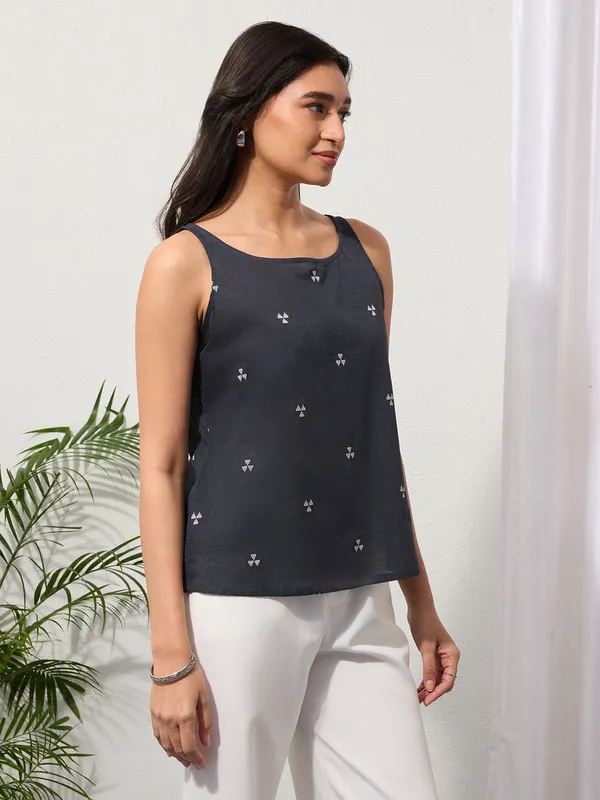 Slate_Grey_Woven_Design_Cotton_Top