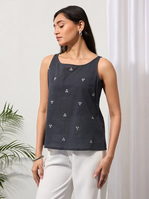 Slate_Grey_Woven_Design_Cotton_Top