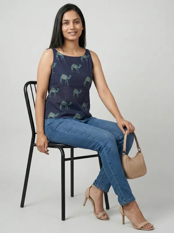 Navy_Sanganeri_Camel_Print_Cotton_Tank_Top