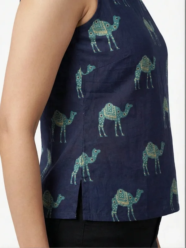 Navy_Sanganeri_Camel_Print_Cotton_Tank_Top