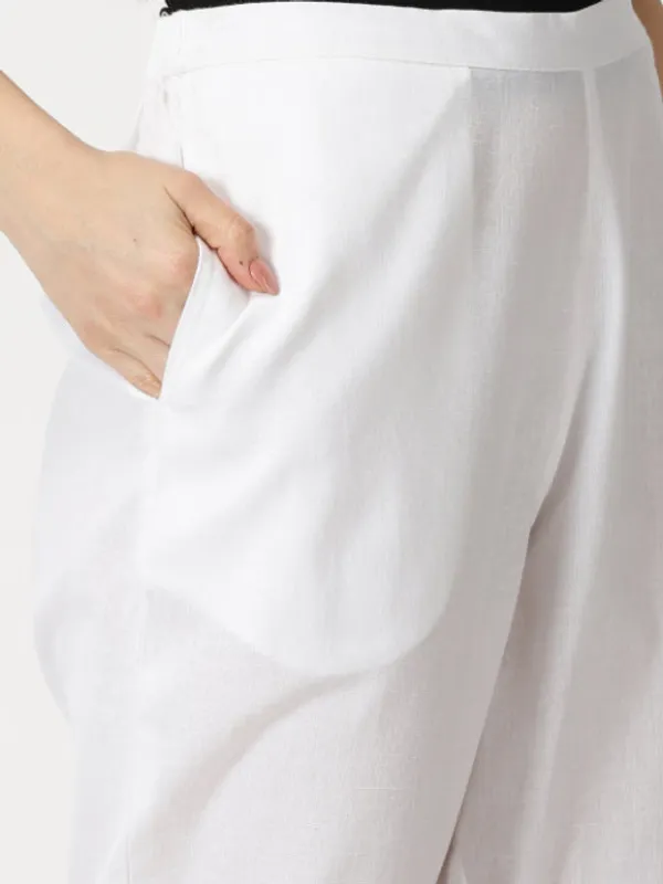 White_Cotton_Flax_Straight_Fit_Slip-on_Trouser