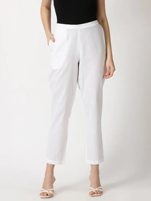 White_Cotton_Flax_Straight_Fit_Slip-on_Trouser