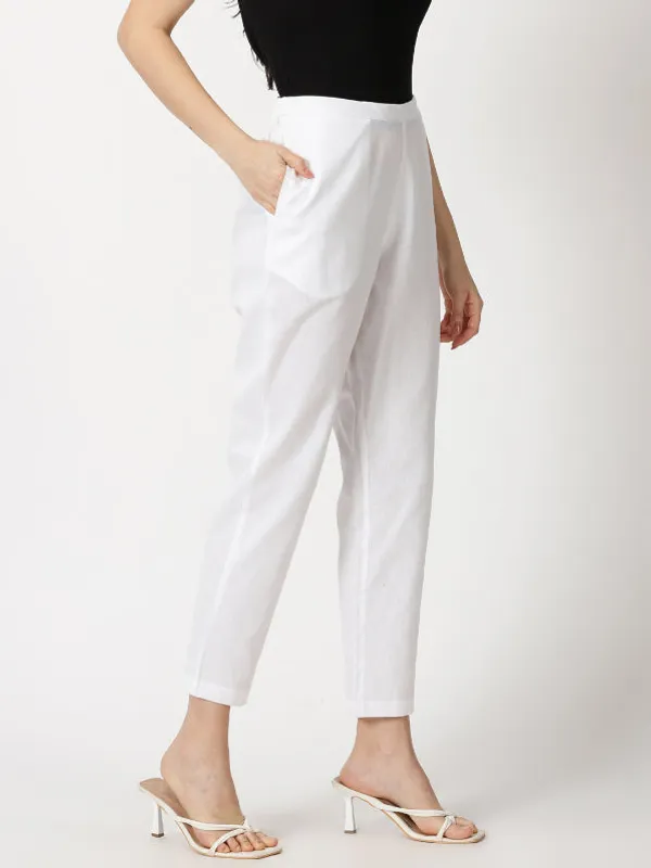 White_Cotton_Flax_Straight_Fit_Slip-on_Trouser