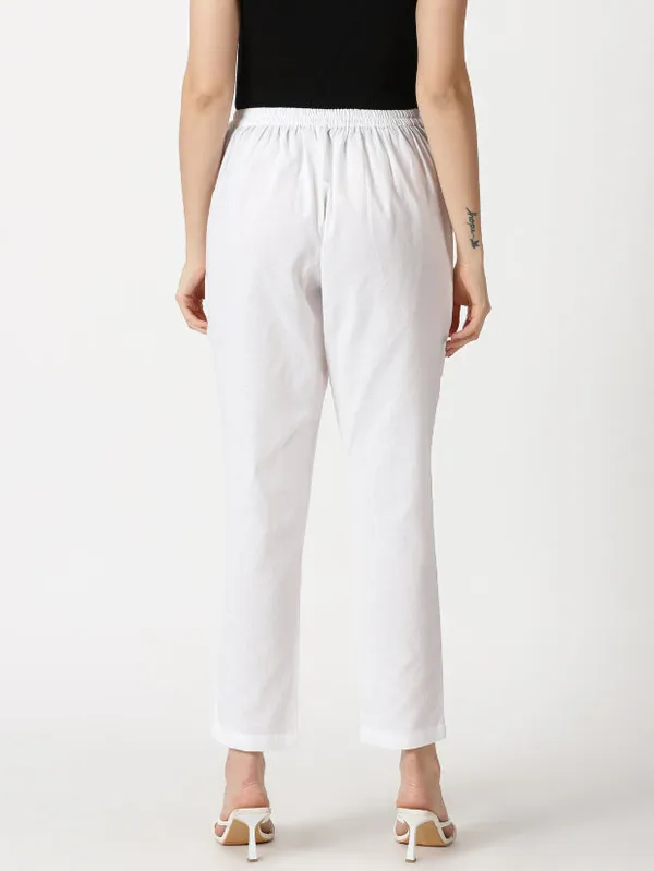 White_Cotton_Flax_Straight_Fit_Slip-on_Trouser