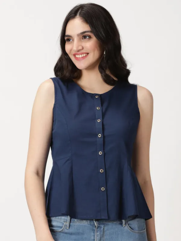 Navy_Blue_Cotton_Linen_Button-Down_A-Line_Top