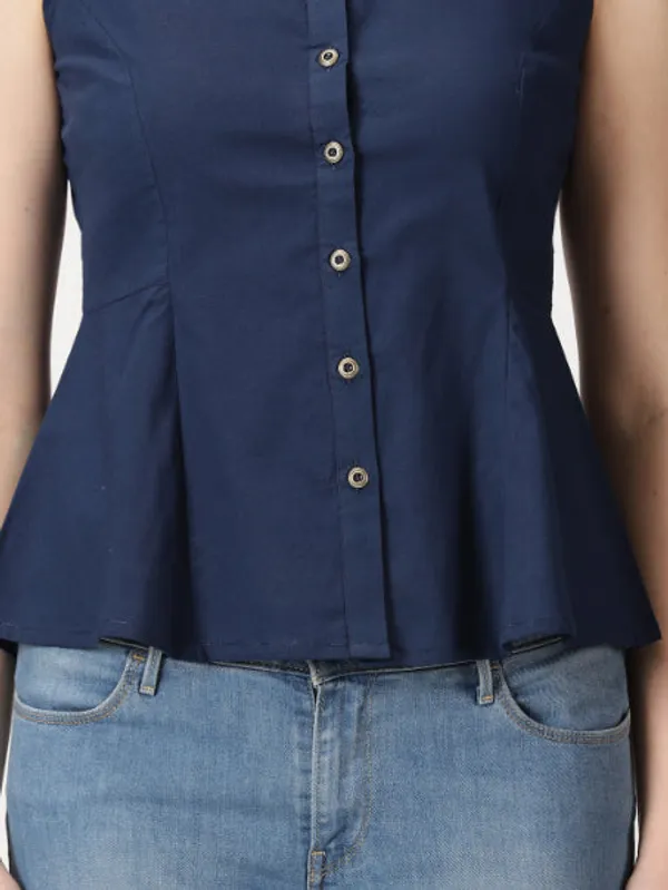 Navy_Blue_Cotton_Linen_Button-Down_A-Line_Top