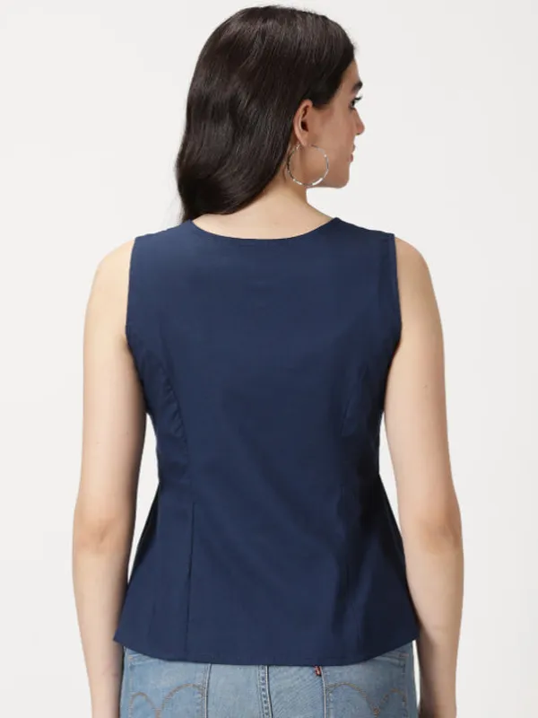 Navy_Blue_Cotton_Linen_Button-Down_A-Line_Top