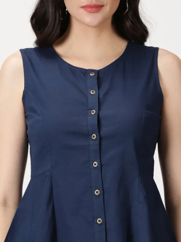 Navy_Blue_Cotton_Linen_Button-Down_A-Line_Top