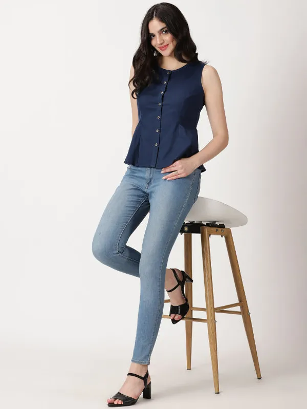 Navy_Blue_Cotton_Linen_Button-Down_A-Line_Top