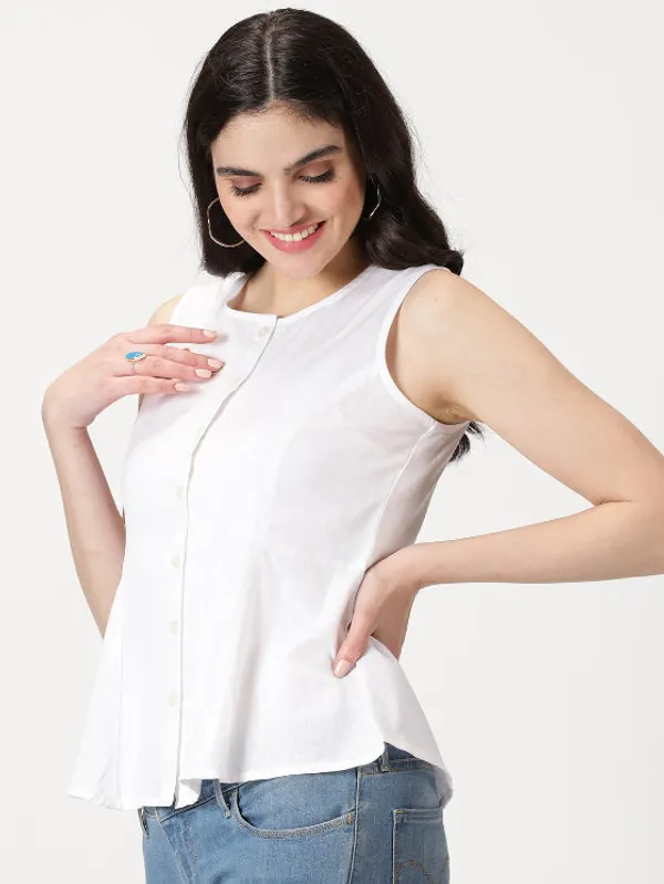 White_Cotton_Linen_Button-Down_A-Line_Top