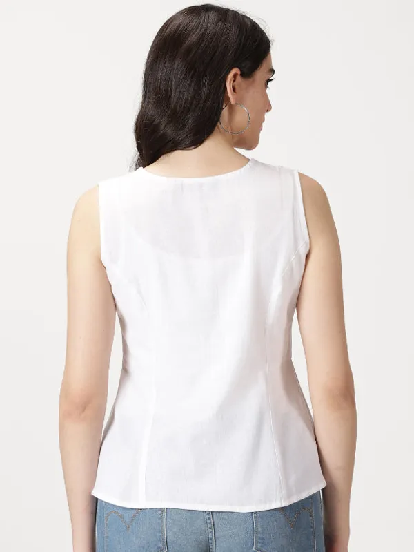 White_Cotton_Linen_Button-Down_A-Line_Top