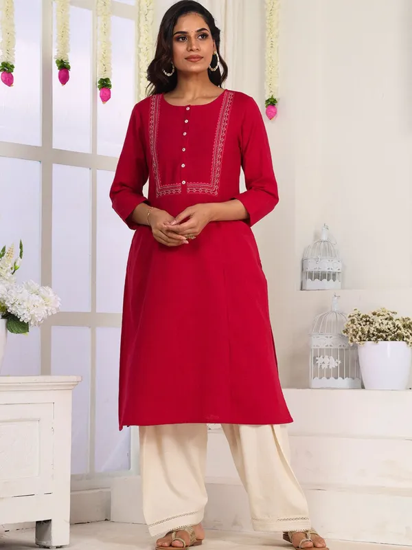 Fuschia_Pink_Embroidered_Straight_Fit_Kurta