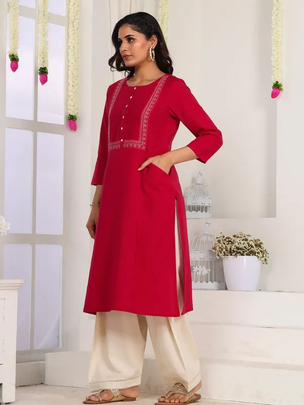 Fuschia_Pink_Embroidered_Straight_Fit_Kurta