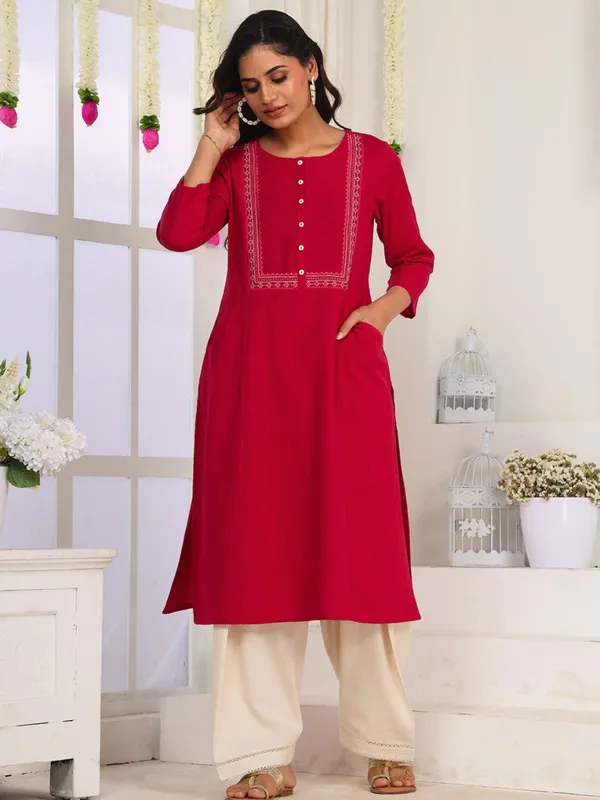 Fuschia_Pink_Embroidered_Straight_Fit_Kurta
