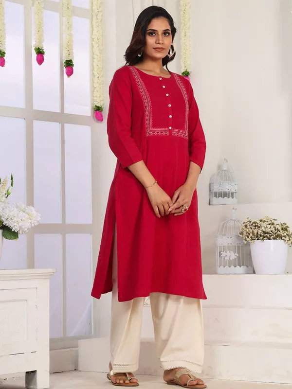 Fuschia_Pink_Embroidered_Straight_Fit_Kurta