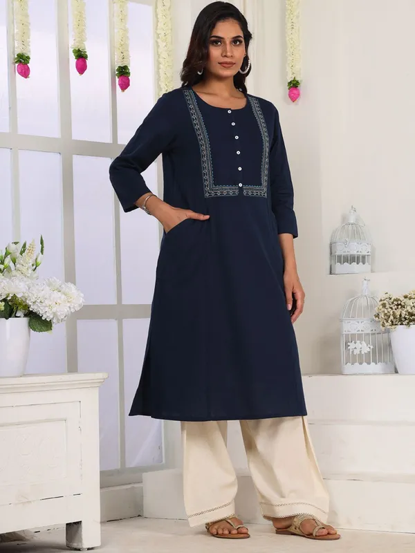 Navy_Blue_Embroidered_Straight_Fit_Kurta