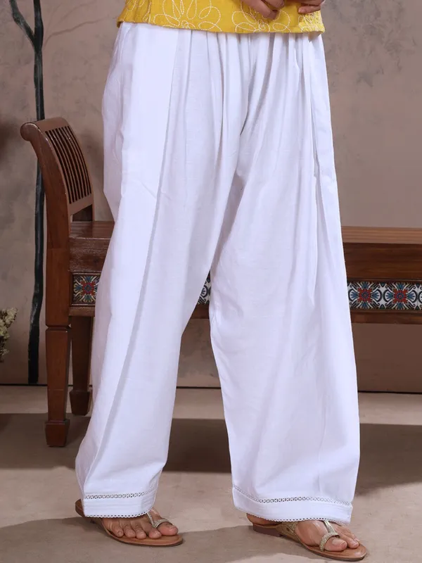 White_Farshi_Salwar_with_Elasticated_Waist_&_Lace_Detail