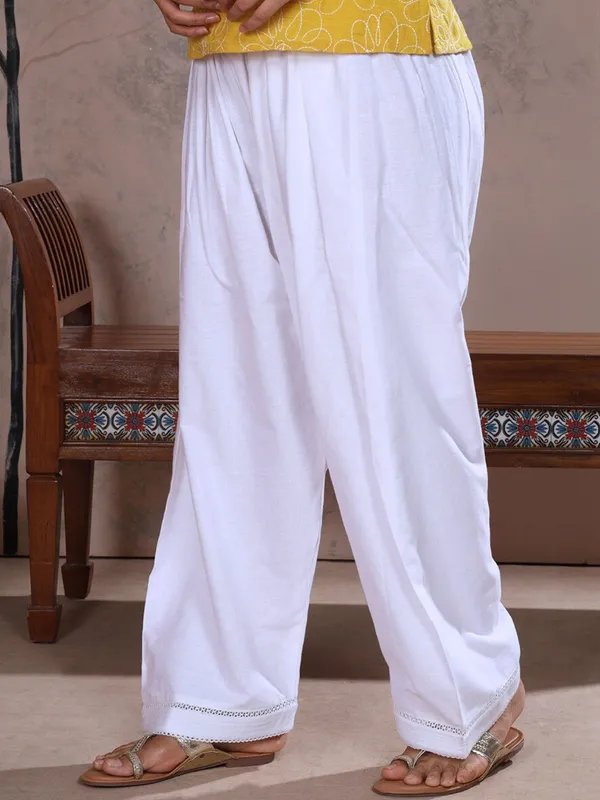 White_Farshi_Salwar_with_Elasticated_Waist_&_Lace_Detail