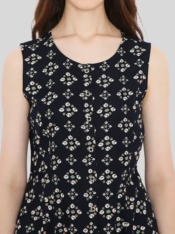 Navy_Blue_Rayon_Bandhani_Printed_A-line_Panelled_Top