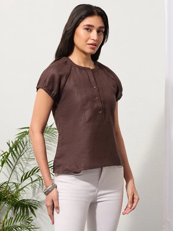 Espresso_Brown_Solid_Design_Button-Placket_Regular_Top