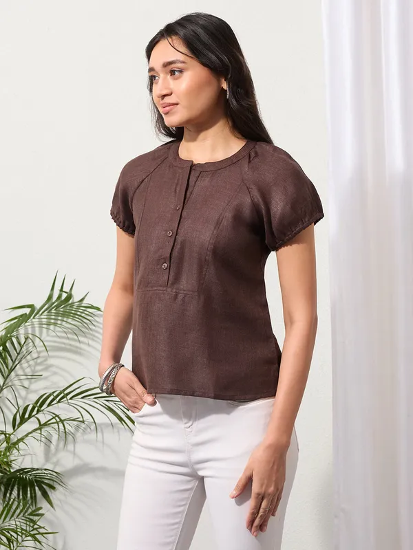 Espresso_Brown_Solid_Design_Button-Placket_Regular_Top