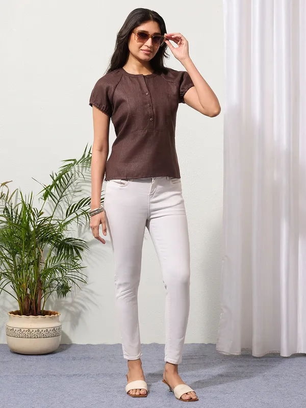 Espresso_Brown_Solid_Design_Button-Placket_Regular_Top