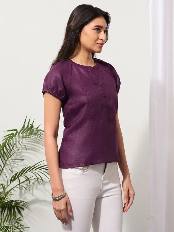 Mulberry_Purple_Solid_Design_Button-Placket_Regular_Top