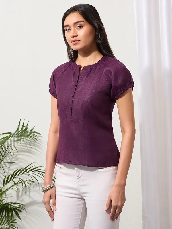 Mulberry_Purple_Solid_Design_Button-Placket_Regular_Top