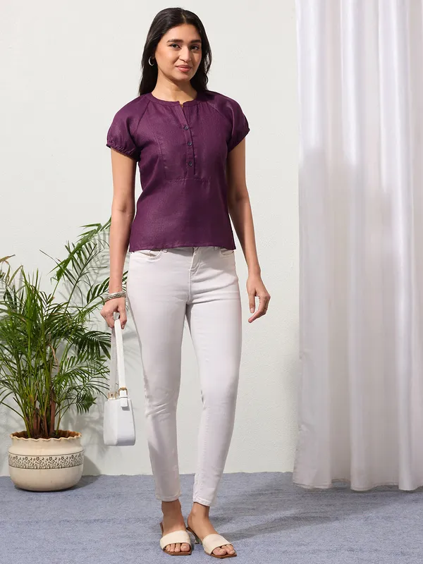 Mulberry_Purple_Solid_Design_Button-Placket_Regular_Top