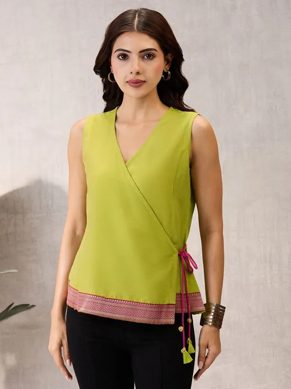 Pistachio_Green_Sleeveless_Wrap_Top_with_Geometric_Border