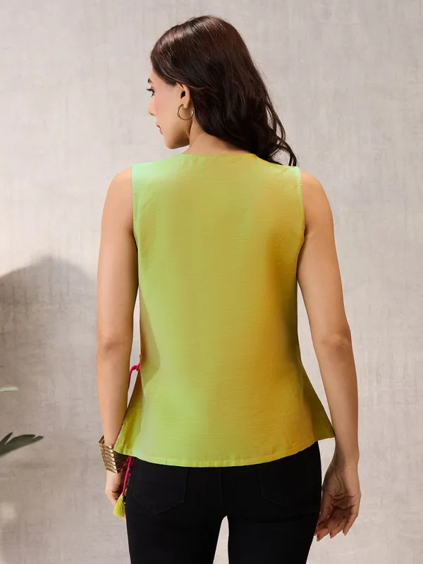 Pistachio_Green_Sleeveless_Wrap_Top_with_Geometric_Border