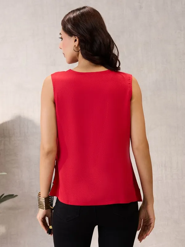 Cherry_Red_Sleeveless_Wrap_Top_with_Geometric_Border