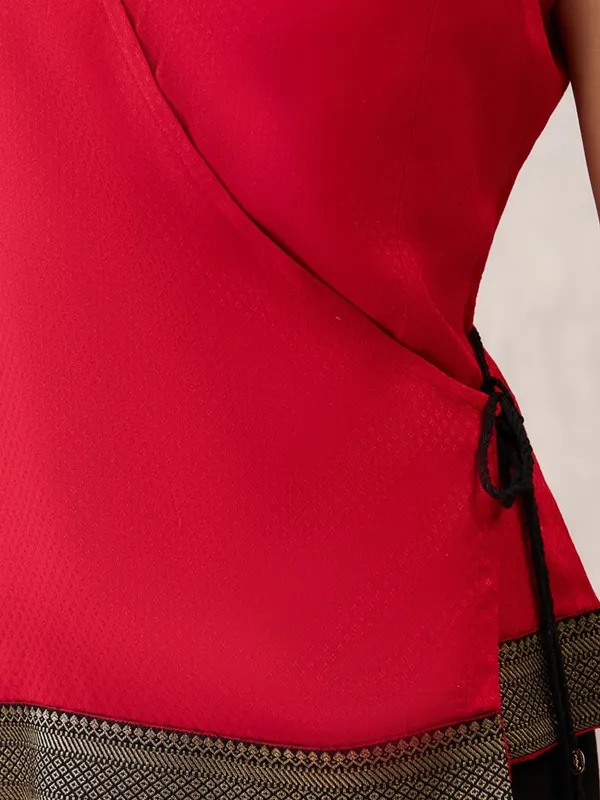 Cherry_Red_Sleeveless_Wrap_Top_with_Geometric_Border